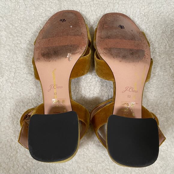 J. Crew Velvet Penny Sandals Yellow-Gold Retro Inspired Ankle Straps 12 - Picture 7 of 8